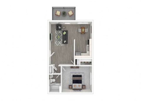 Floor plan for 1 bed, 1 bath, 591 sqft